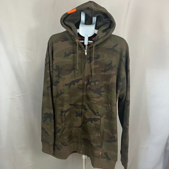 Dixxon Hoodie Mens 2X Green Camouflage Logo Cotton Fleece Lined Pockets Full Zip